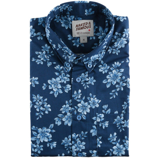 S/S Easy Shirt Blue Floral Sketch