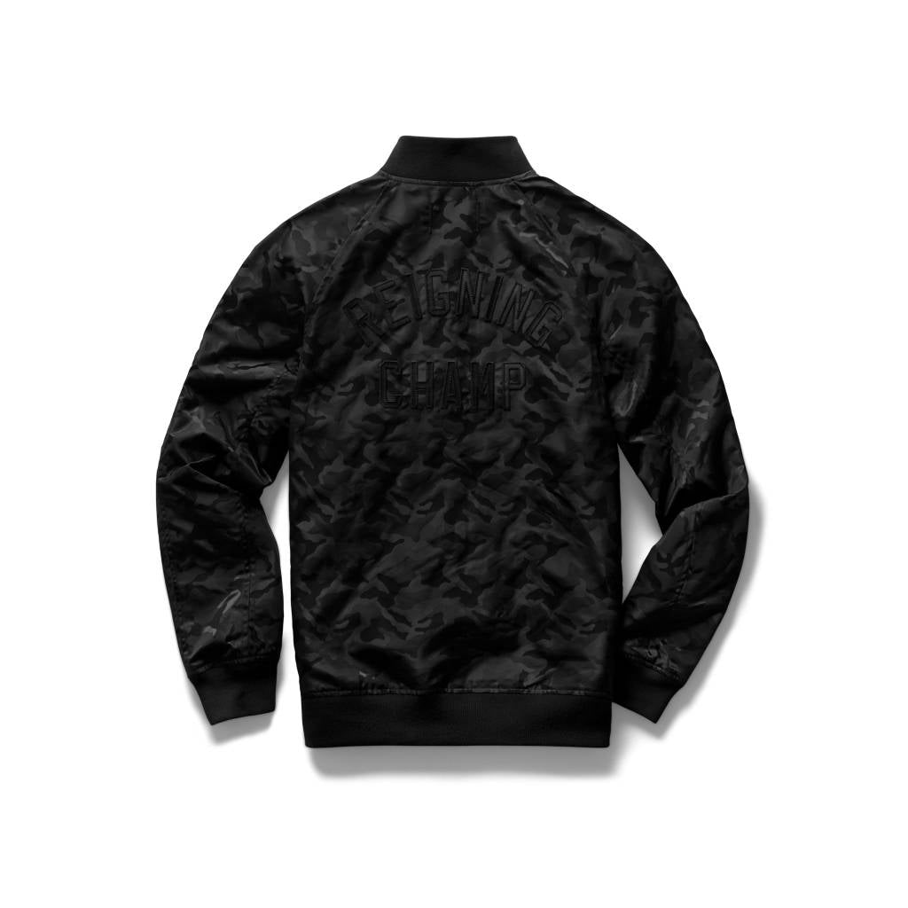 Black Nights Camo Satin Embroidered Stadium Jacket