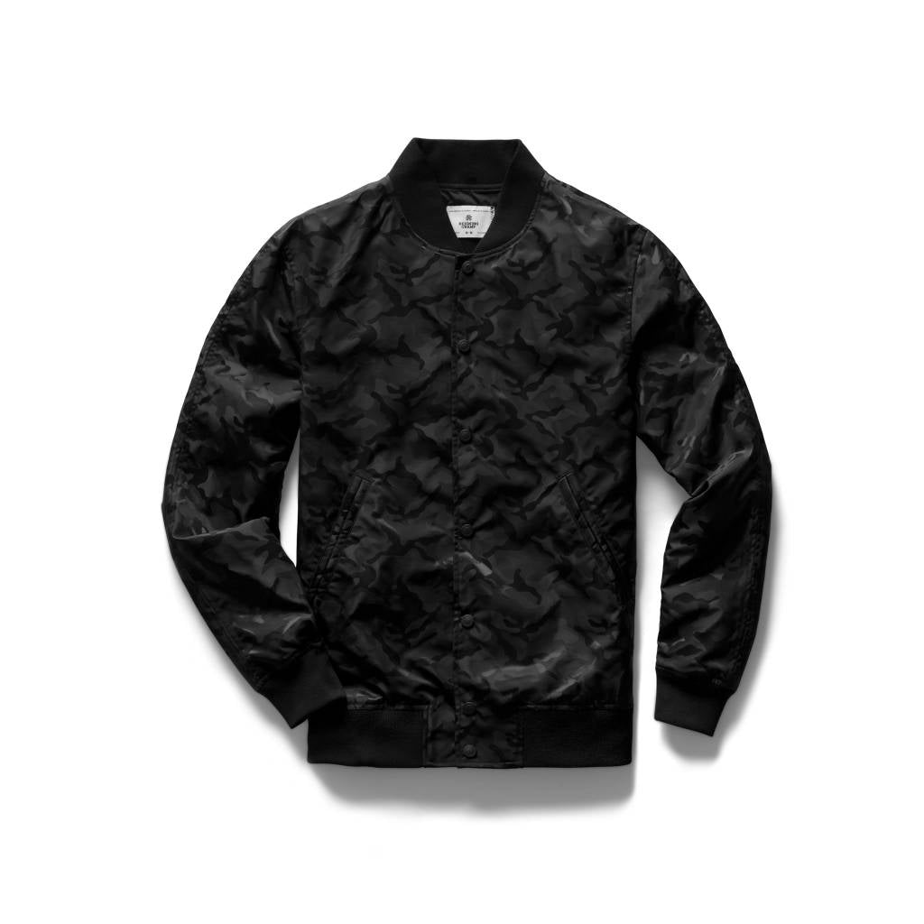 Black Nights Camo Satin Embroidered Stadium Jacket