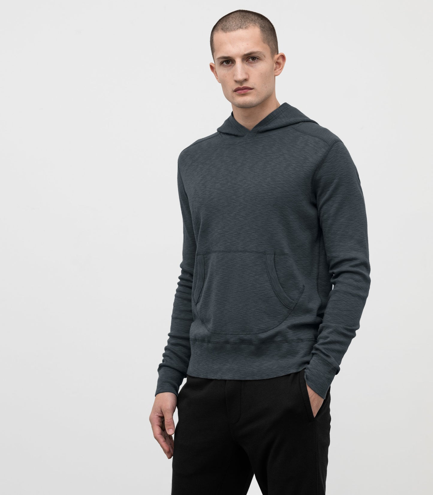 Knit 1x1 Slub Shadow Hooded Pullover